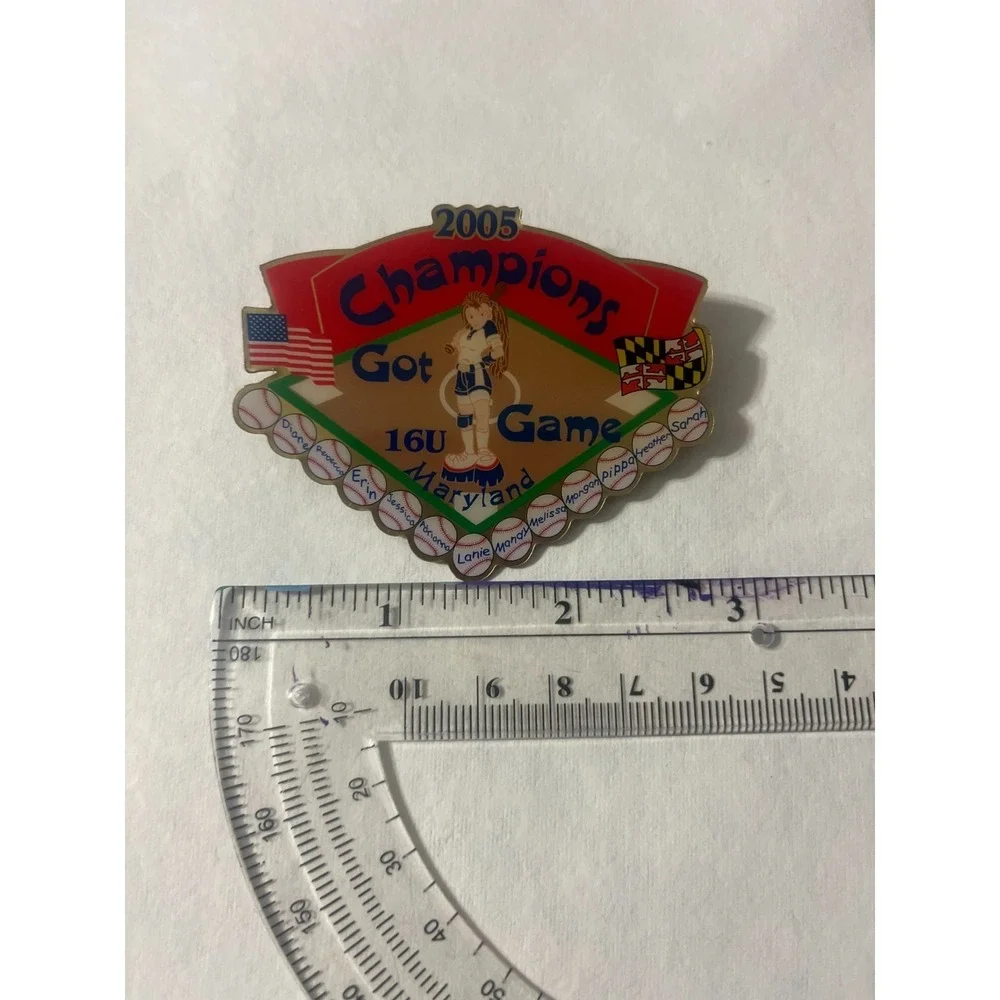 Vintage Lapel Vest Pin Enamel 2005 Champions Got‎ Game 16U Maryland Softball
